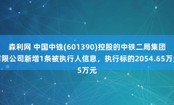 森利网 中国中铁(601390)控股的中铁二局集团有限公司新增1条被执行人信息，执行标的2054.65万元